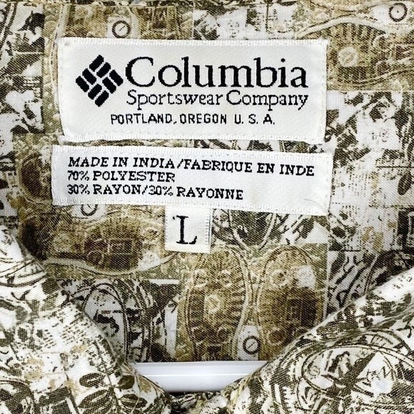 Columbia Mens Green Hawaiian Marlin Fish Button Up Camp Shirt Size Large - Picture 5 of 9